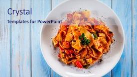  Presentation with pasta sauce - Beautiful presentation theme featuring tomato sauce and vegtable backdrop and a sky blue colored foreground