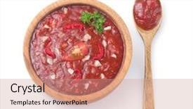  Presentation with classic homemade tomato sauce - Audience pleasing theme consisting of tomato sauce in gravy boat backdrop and a coral colored foreground