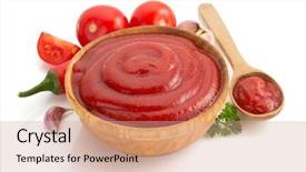  Presentation with tomato - Colorful PPT theme enhanced with tomato sauce isolated on white backdrop and a coral colored foreground