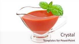  Presentation with tomato - Presentation theme enhanced with tomato sauce with basil leaf background and a lemonade colored foreground