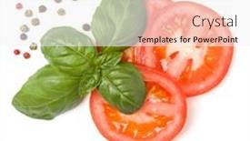  Presentation with tomato - Presentation design featuring tomato-slices-basil-leaves background and a white colored foreground