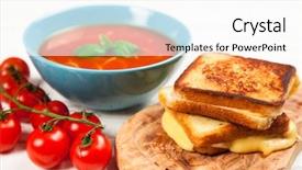  Presentation with sandwich - PPT layouts consisting of tomato soup with cheese sandwich background and a pink colored foreground