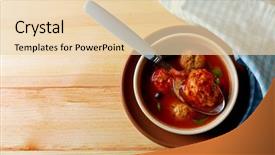  Presentation with spoon - Presentation theme having tomato soup with meat balls background and a lemonade colored foreground