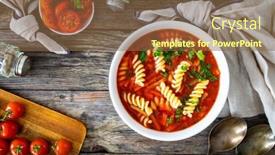  Presentation with noodles - PPT theme enhanced with tomato-soup-with-noodles background and a tawny brown colored foreground