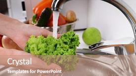  Presentation with fresh fruits and vegetables - Cool new PPT theme with tomato splash water - washing fruits and vegetables close-up backdrop and a coral colored foreground