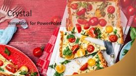  Presentation with simple food - Colorful PPT layouts enhanced with tomato tart made with puff backdrop and a coral colored foreground