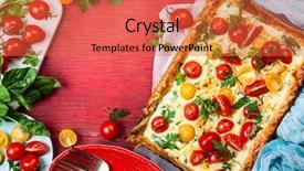  Presentation with simple food - PPT layouts having tomato tart made with puff background and a red colored foreground