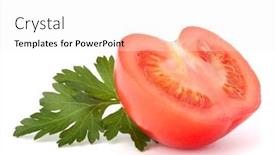  Presentation with tomato - Colorful presentation theme enhanced with traditional greek white church arch with cross and bells in village fira of cyclades island santorini greece close up backdrop and a lemonade colored foreground