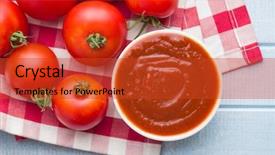  Presentation with ketchup - Amazing slide deck having tomatoes and ketchup top view backdrop and a red colored foreground