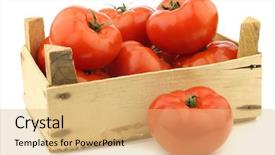  Presentation with beef - Colorful theme enhanced with tomatoes in a wooden crate backdrop and a coral colored foreground