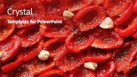  Presentation with ready - Cool new presentation design with tomatoes lie on a baking sheet ready to bake sun-dried tomatoes with garlic backdrop and a crimson colored foreground