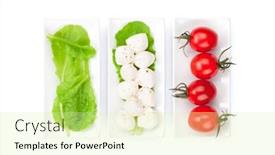  Presentation with green leaves - Presentation having tomatoes-mozzarella-and-green-salad background and a soft green colored foreground