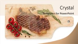  Presentation with t bone steak - Presentation theme having tomatoes on a cutting board background and a lemonade colored foreground