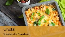  Presentation with olive - Presentation theme enhanced with tomatoes pasta and vegetables background and a gold colored foreground