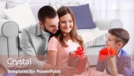  Presentation with giving - Theme consisting of tome - husband and son giving gift background and a coral colored foreground