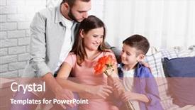  Presentation with memory book family photo album - Amazing slides having tome - photo of happy family sitting backdrop and a coral colored foreground