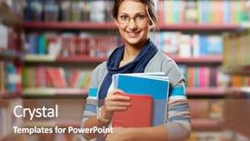  Presentation with college orientation empty classic book - Slide deck having tome - portrait of clever student background and a coral colored foreground