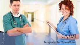  Presentation with lamps - Slides featuring tomograf - male and female doctor background and a light blue colored foreground