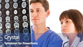  Presentation with female - Theme consisting of tomograf - male and female doctors looking background and a ocean colored foreground