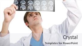  Presentation with rural doctor - Colorful presentation theme enhanced with tomograf - male doctor looking tomogram isolated backdrop and a  colored foreground
