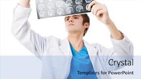  Presentation with military doctor - Cool new presentation theme with tomograf - male doctor looking tomogram isolated backdrop and a  colored foreground