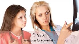  Presentation with worried young female college student - Colorful presentation design enhanced with tomograf - two young female doctor looking backdrop and a coral colored foreground