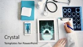  Presentation with close up of young girls - Theme consisting of tomograf - young woman using tablet-pc close background and a light gray colored foreground