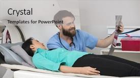  Presentation with dental radiology panoramic x ray - Colorful presentation theme enhanced with tomografia axial computarizada - male radiologist showing x-ray report backdrop and a light gray colored foreground