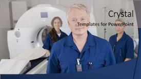  Presentation with mri - Presentation theme with computed tomography axial - confident male radiologist with colleagues background and a mint green colored foreground