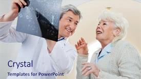  Presentation with female doctor - Audience pleasing presentation theme consisting of computed tomography axial - happy mature male doctor backdrop and a sky blue colored foreground