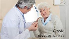  Presentation with mature masked female surgeon - Audience pleasing presentation theme consisting of computed tomography axial - mature male doctor comforting senior backdrop and a light gray colored foreground