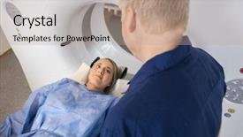  Presentation with mri - Slide set enhanced with computed tomography axial - patient looking at professional while background and a ocean colored foreground