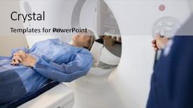  Presentation with hospital - Audience pleasing theme consisting of computed tomography axial - patient undergoing ct scan backdrop and a light gray colored foreground