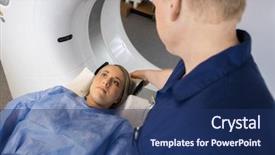  Presentation with female hospital patient - PPT layouts featuring computed tomography axial - radiologist preparing female patient background and a ocean colored foreground