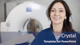  Presentation with mri - Cool new slide set with computed tomography axial - smiling female professional against mri backdrop and a ocean colored foreground