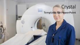  Presentation with mri - Cool new PPT theme with computed tomography axial - young professional standing by mri backdrop and a light gray colored foreground