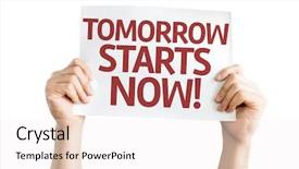  Presentation with now - Beautiful presentation theme featuring whitesnow - tomorrow starts now card isolated backdrop and a sky blue colored foreground