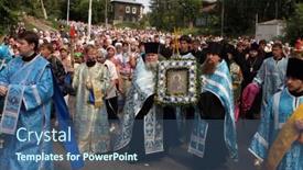  Presentation with celebrations - Audience pleasing presentation theme consisting of tomsk-russia-august-9-orthodox backdrop and a ocean colored foreground