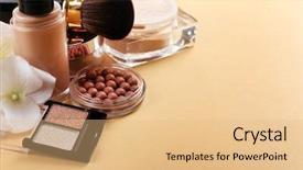  Presentation with basic - Audience pleasing slide deck consisting of tonality - basic make-up products close-up backdrop and a coral colored foreground