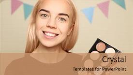  Presentation with beautiful young woman getting face - Amazing PPT theme having tonality - beautiful young woman holding concealer backdrop and a  colored foreground