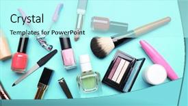  Presentation with manicure - Cool new PPT theme with tonality - decorative makeup cosmetics and manicure backdrop and a cool aqua colored foreground