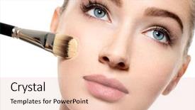  Presentation with cosmetics brush and explosion makeup - Amazing slides having tonality - girl applies tonal foundation backdrop and a lemonade colored foreground