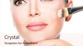  Presentation with makeup artist - PPT theme enhanced with tonality - makeup artist applying liquid tonal background and a lemonade colored foreground