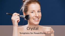  Presentation with water drops in blue tone - Amazing presentation theme having tonality - smiling woman applying tonal cream backdrop and a  colored foreground