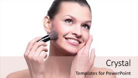  Presentation with cosmetic - Beautiful PPT theme featuring tonality - woman applying dry cosmetic tonal backdrop and a coral colored foreground