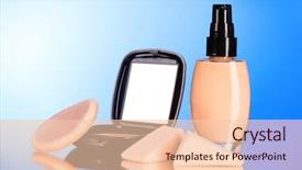  Presentation with sponges - PPT theme consisting of tone cream and face powder sponges on a blue background background and a lemonade colored foreground