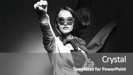  Presentation with super girl - Presentation design with toned beauty saves the world background and a gray colored foreground