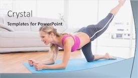  Presentation with pilates - Audience pleasing slide set consisting of toned blonde doing pilates on exercise mat at home in the living room backdrop and a white colored foreground
