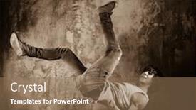  Presentation with movements - Presentation design consisting of toned picture of young man doing acrobatic movements against grunge wall background and a violet colored foreground