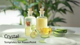  Presentation with lotion - Slides with toner - bottles of cucumber lotion background and a soft green colored foreground